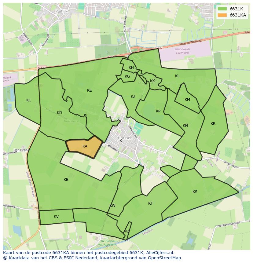 Afbeelding van het postcodegebied 6631 KA op de kaart.