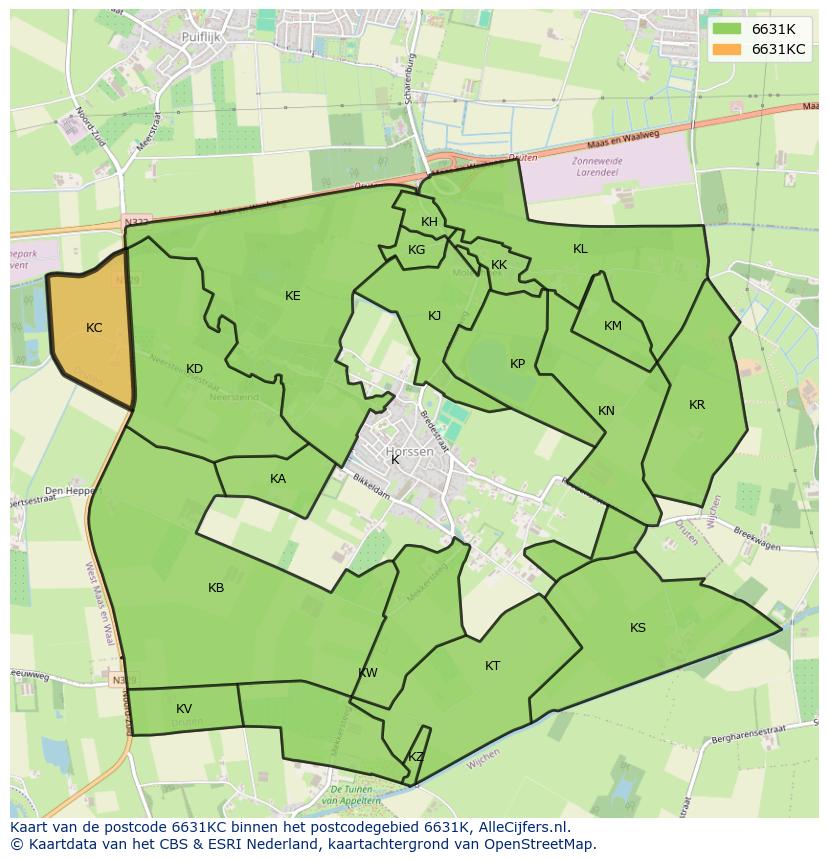 Afbeelding van het postcodegebied 6631 KC op de kaart.