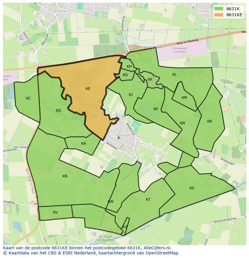 Afbeelding van het postcodegebied 6631 KE op de kaart.