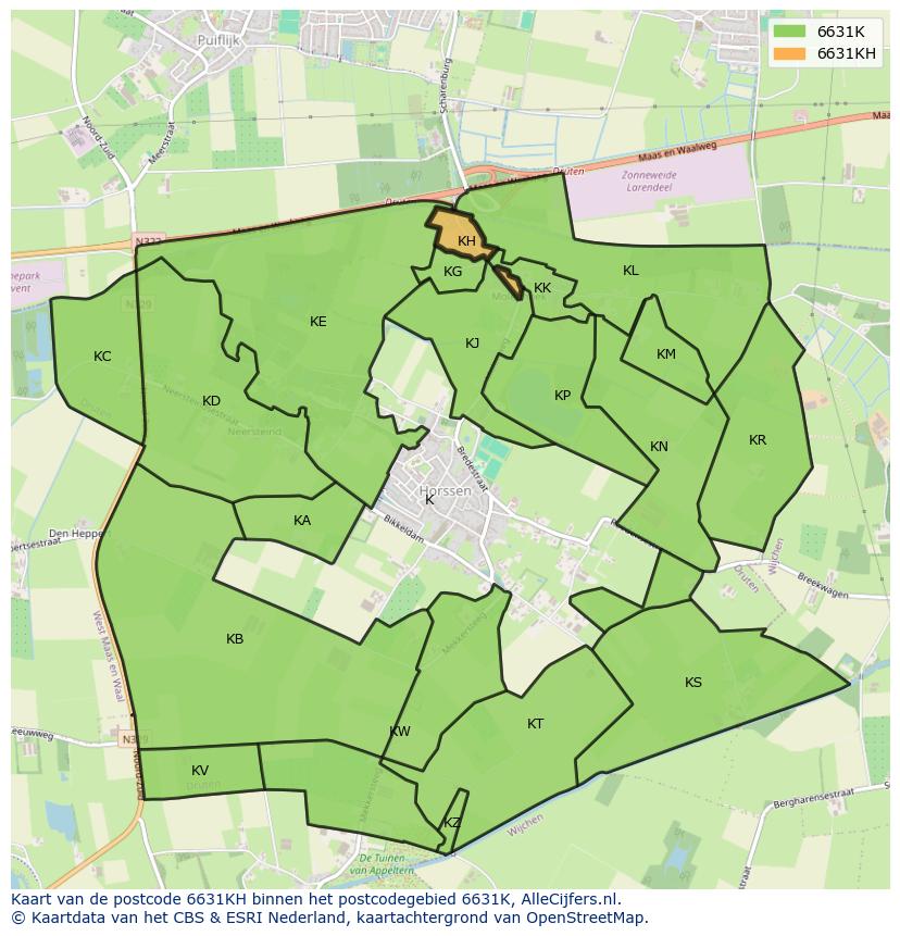 Afbeelding van het postcodegebied 6631 KH op de kaart.
