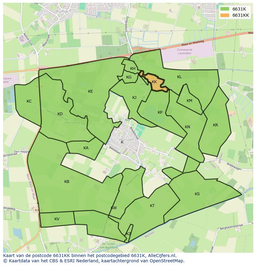 Afbeelding van het postcodegebied 6631 KK op de kaart.