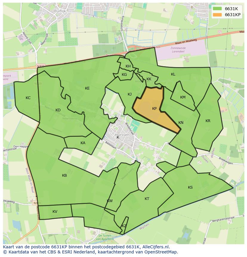 Afbeelding van het postcodegebied 6631 KP op de kaart.