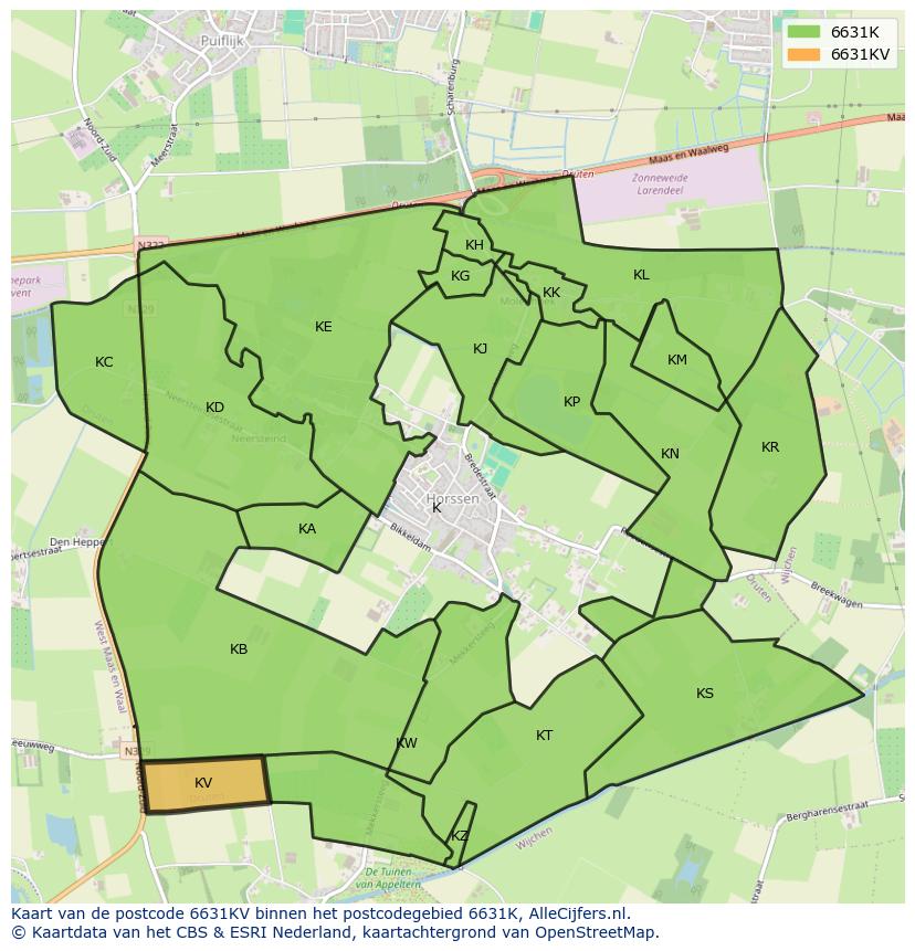 Afbeelding van het postcodegebied 6631 KV op de kaart.