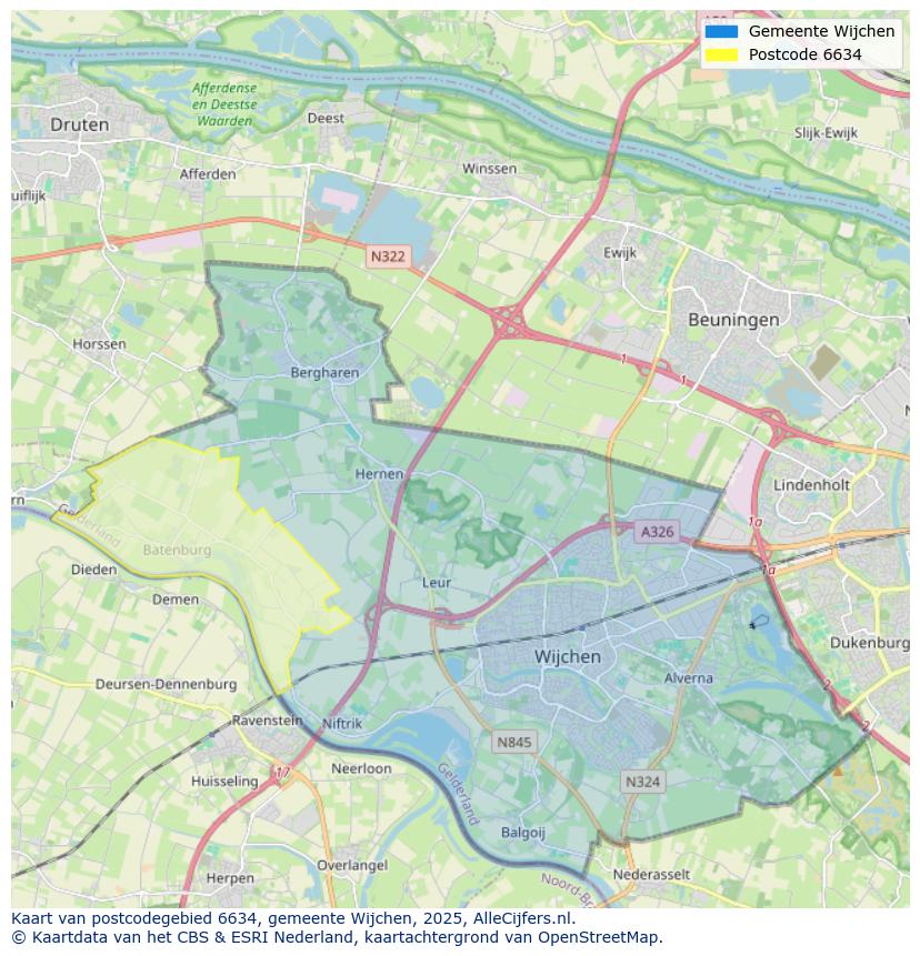 Afbeelding van het postcodegebied 6634 op de kaart.