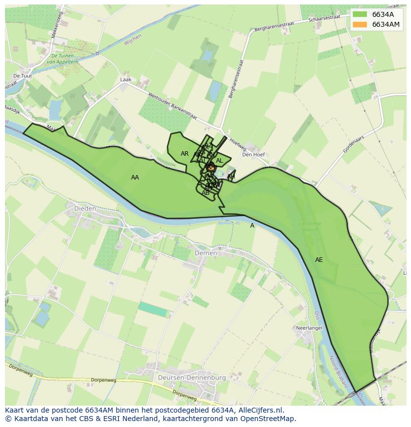 Afbeelding van het postcodegebied 6634 AM op de kaart.