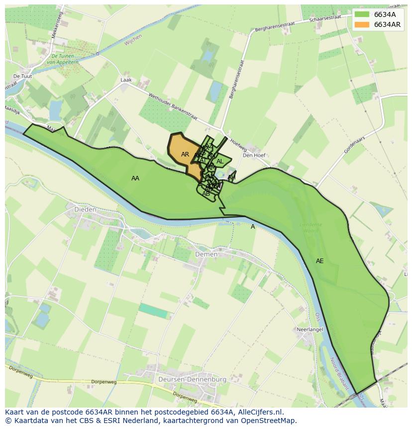 Afbeelding van het postcodegebied 6634 AR op de kaart.