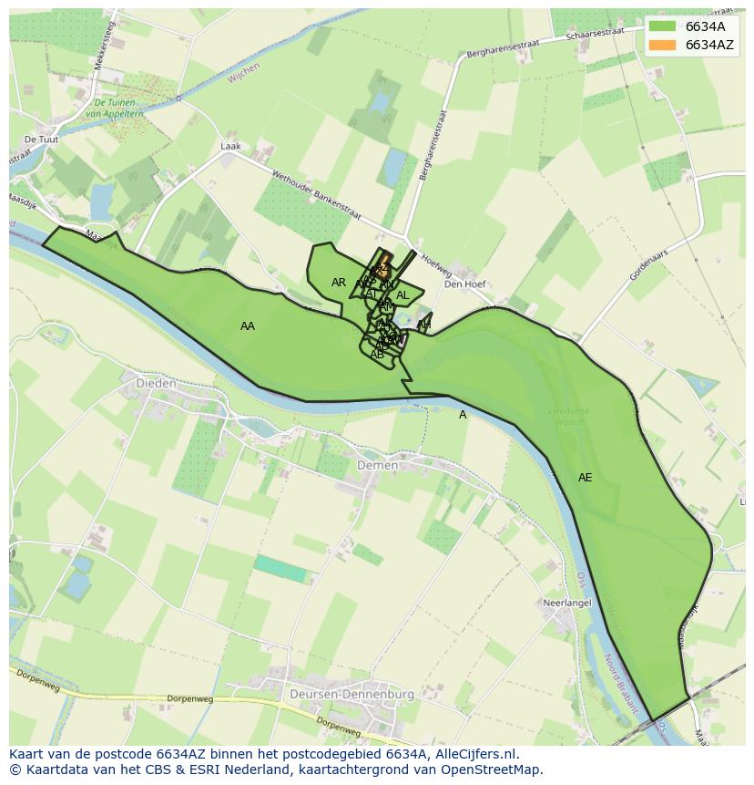 Afbeelding van het postcodegebied 6634 AZ op de kaart.