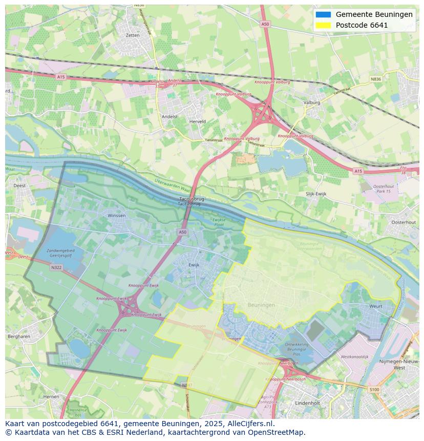 Afbeelding van het postcodegebied 6641 op de kaart.