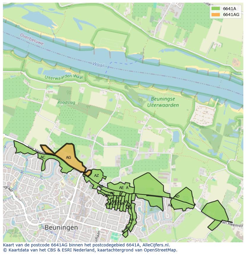Afbeelding van het postcodegebied 6641 AG op de kaart.