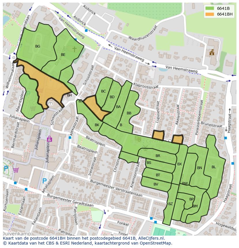 Afbeelding van het postcodegebied 6641 BH op de kaart.