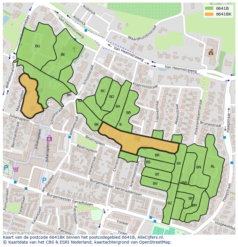 Afbeelding van het postcodegebied 6641 BK op de kaart.