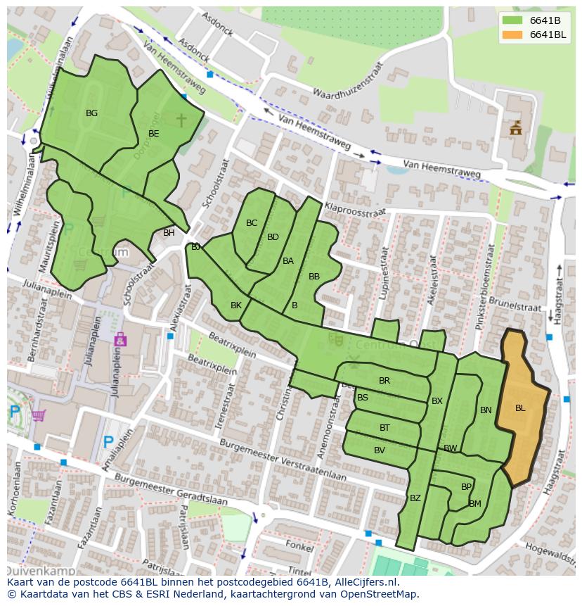 Afbeelding van het postcodegebied 6641 BL op de kaart.