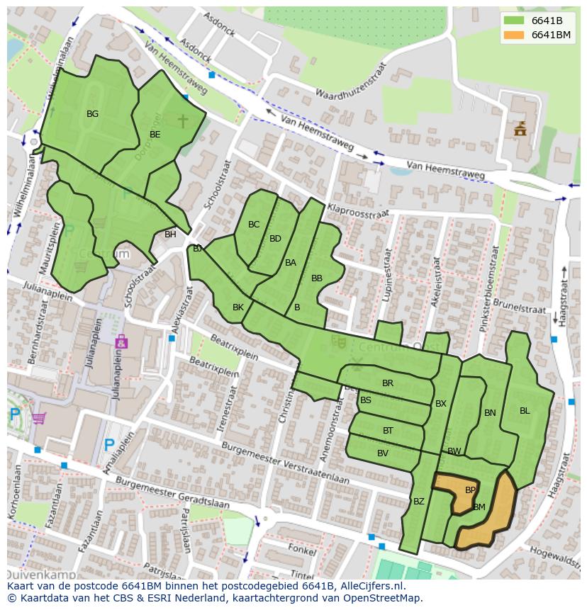 Afbeelding van het postcodegebied 6641 BM op de kaart.