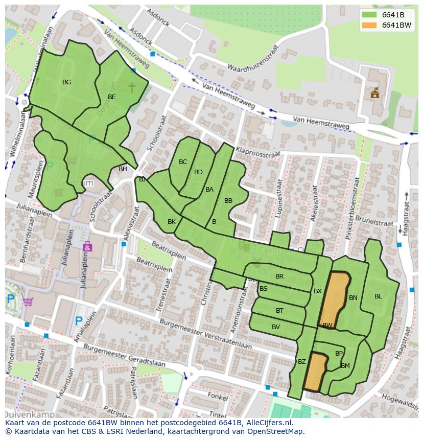 Afbeelding van het postcodegebied 6641 BW op de kaart.