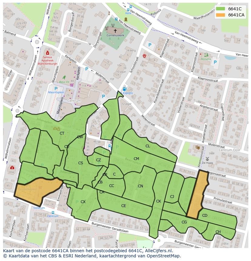 Afbeelding van het postcodegebied 6641 CA op de kaart.