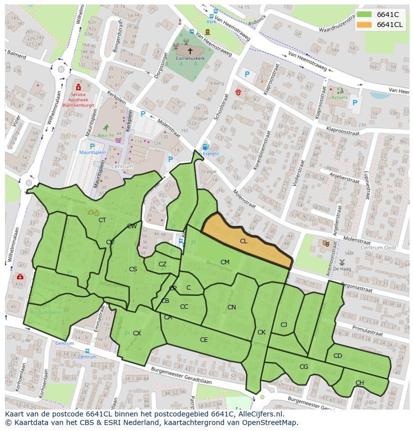 Afbeelding van het postcodegebied 6641 CL op de kaart.