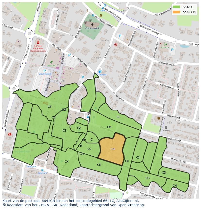 Afbeelding van het postcodegebied 6641 CN op de kaart.
