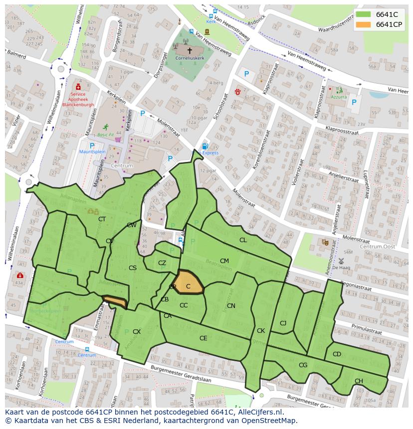 Afbeelding van het postcodegebied 6641 CP op de kaart.