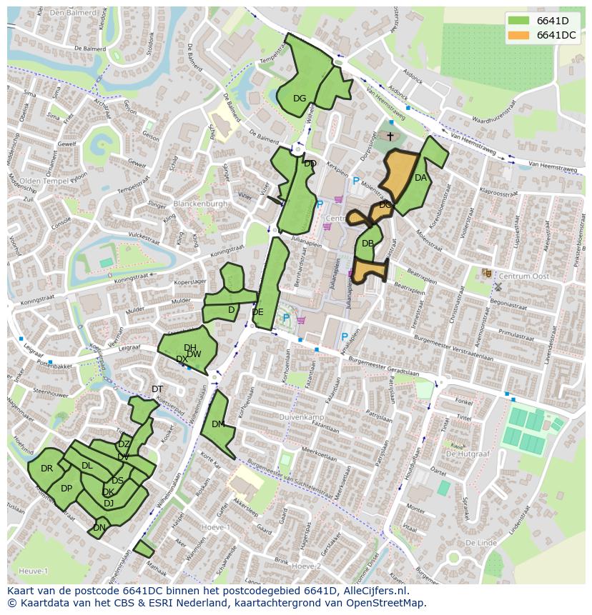 Afbeelding van het postcodegebied 6641 DC op de kaart.
