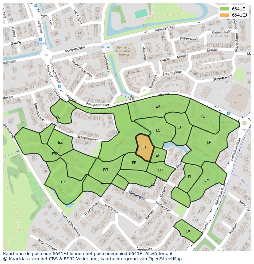Afbeelding van het postcodegebied 6641 EJ op de kaart.