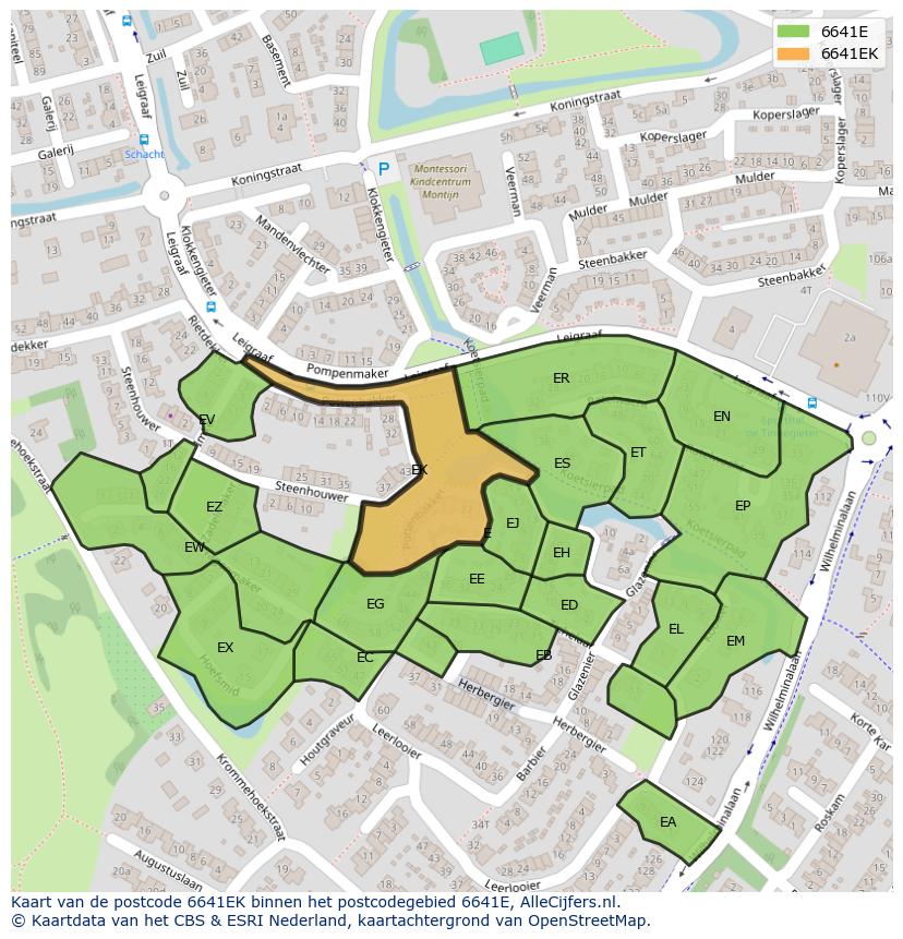 Afbeelding van het postcodegebied 6641 EK op de kaart.