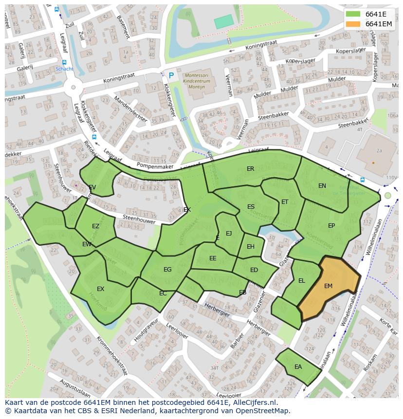 Afbeelding van het postcodegebied 6641 EM op de kaart.