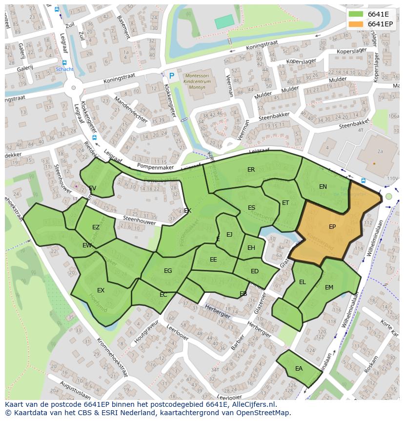 Afbeelding van het postcodegebied 6641 EP op de kaart.