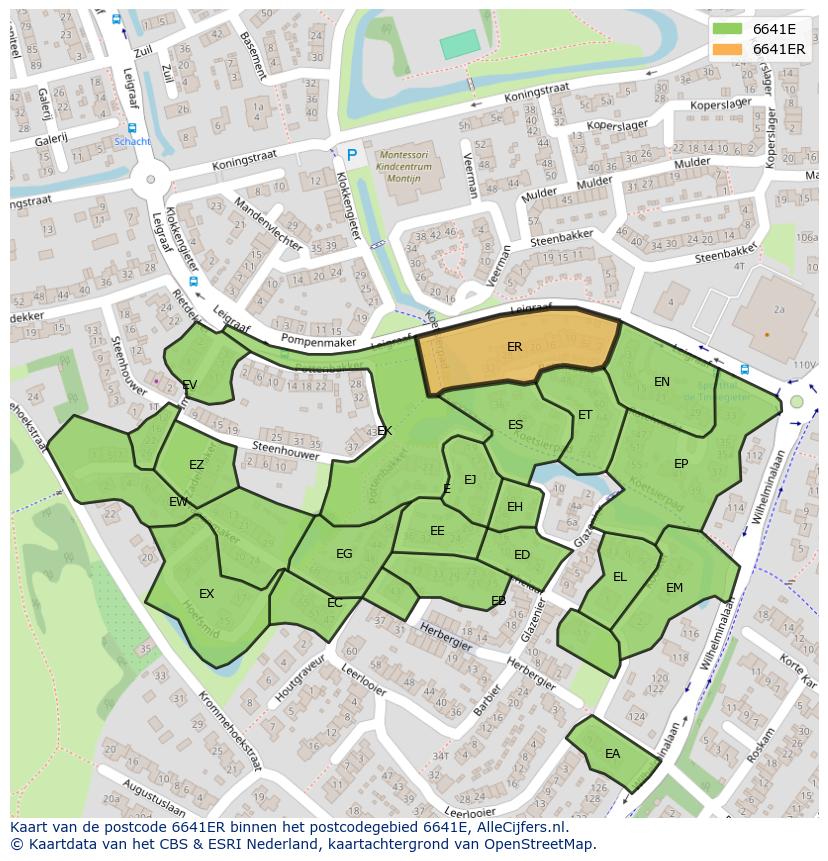 Afbeelding van het postcodegebied 6641 ER op de kaart.