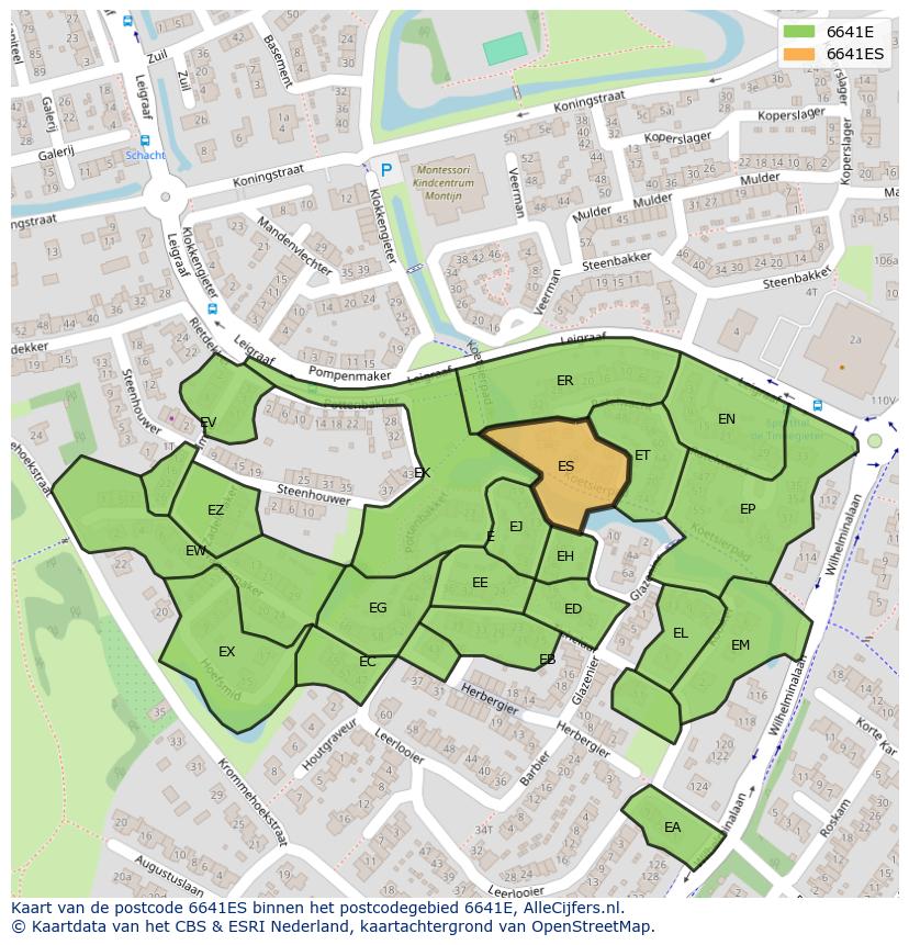 Afbeelding van het postcodegebied 6641 ES op de kaart.