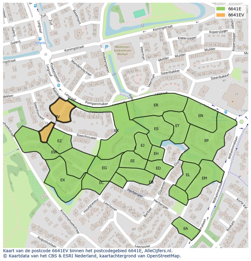 Afbeelding van het postcodegebied 6641 EV op de kaart.
