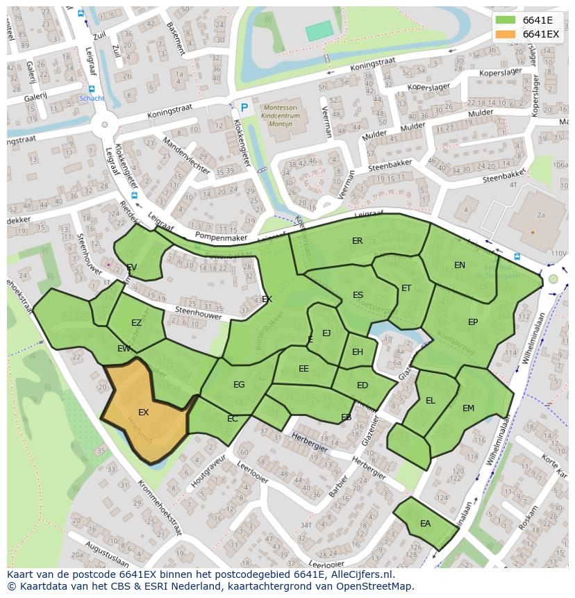 Afbeelding van het postcodegebied 6641 EX op de kaart.