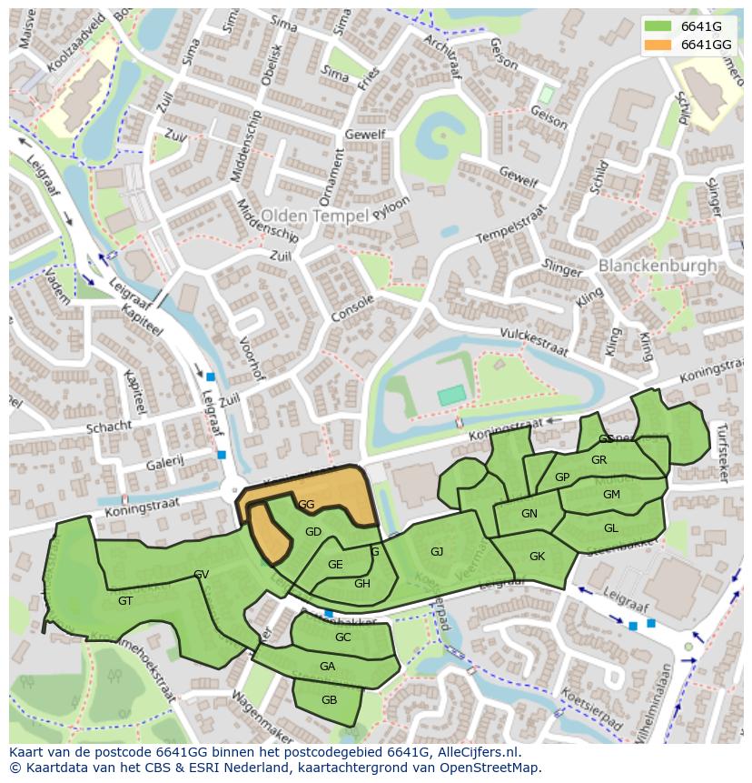 Afbeelding van het postcodegebied 6641 GG op de kaart.