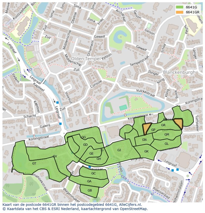 Afbeelding van het postcodegebied 6641 GR op de kaart.
