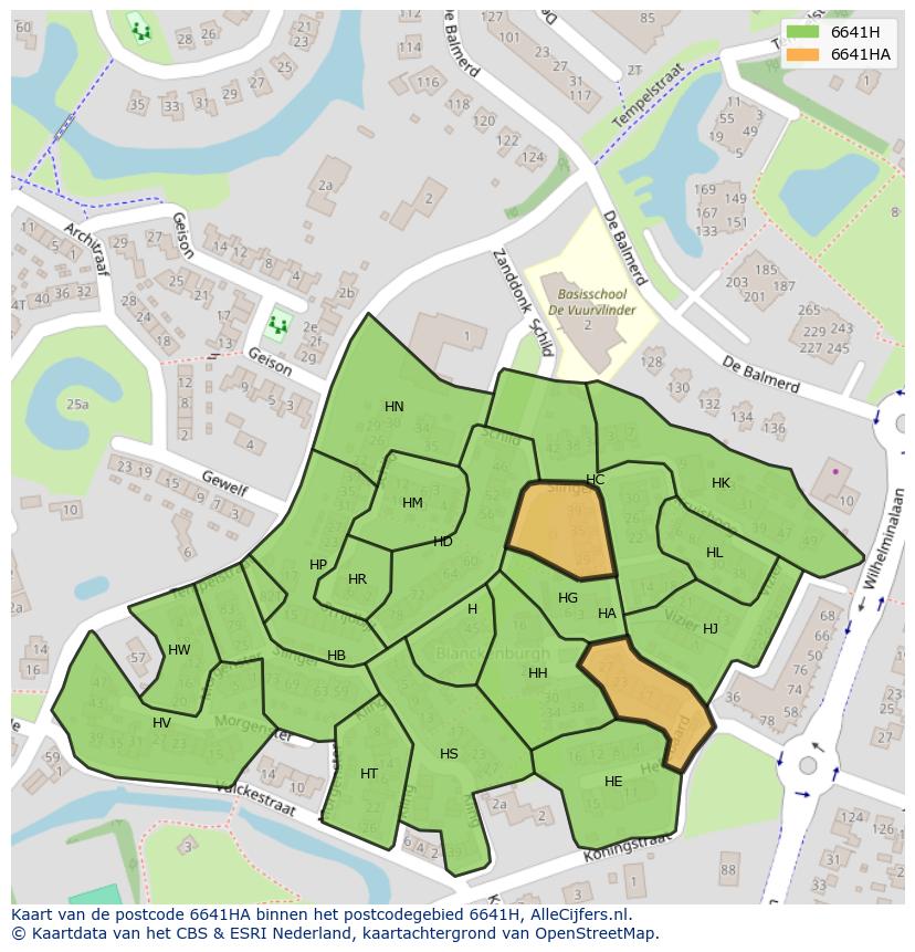 Afbeelding van het postcodegebied 6641 HA op de kaart.