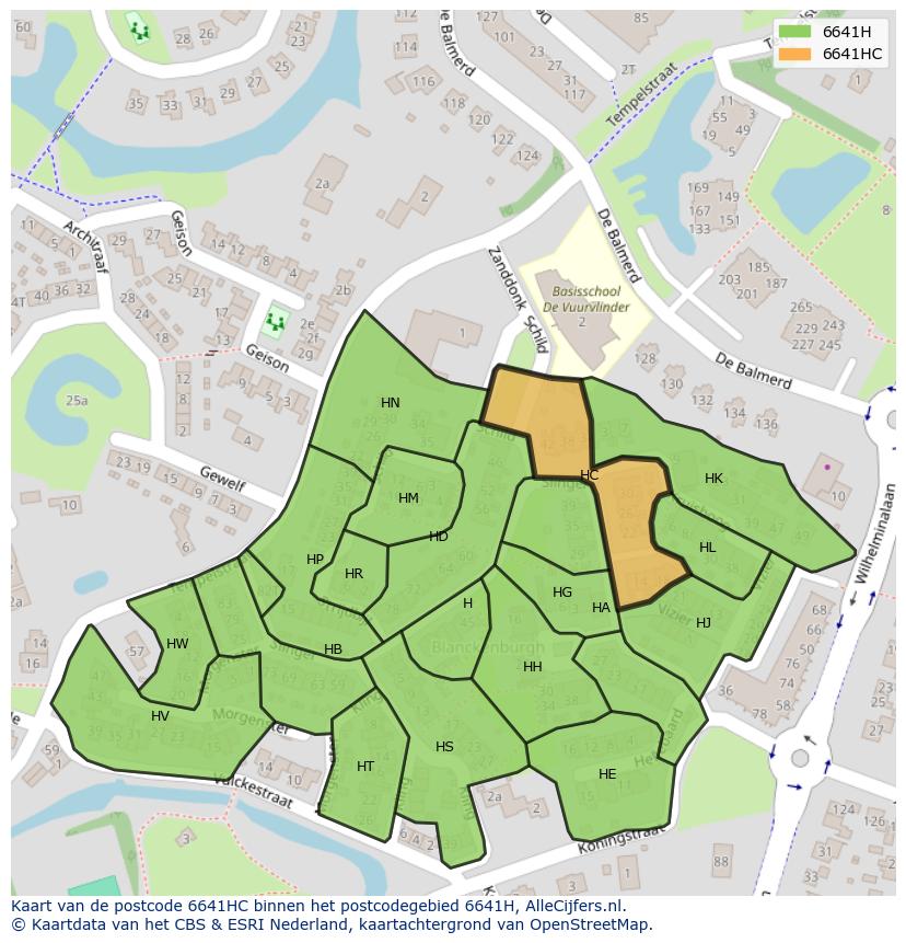 Afbeelding van het postcodegebied 6641 HC op de kaart.