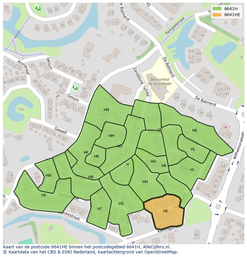 Afbeelding van het postcodegebied 6641 HE op de kaart.