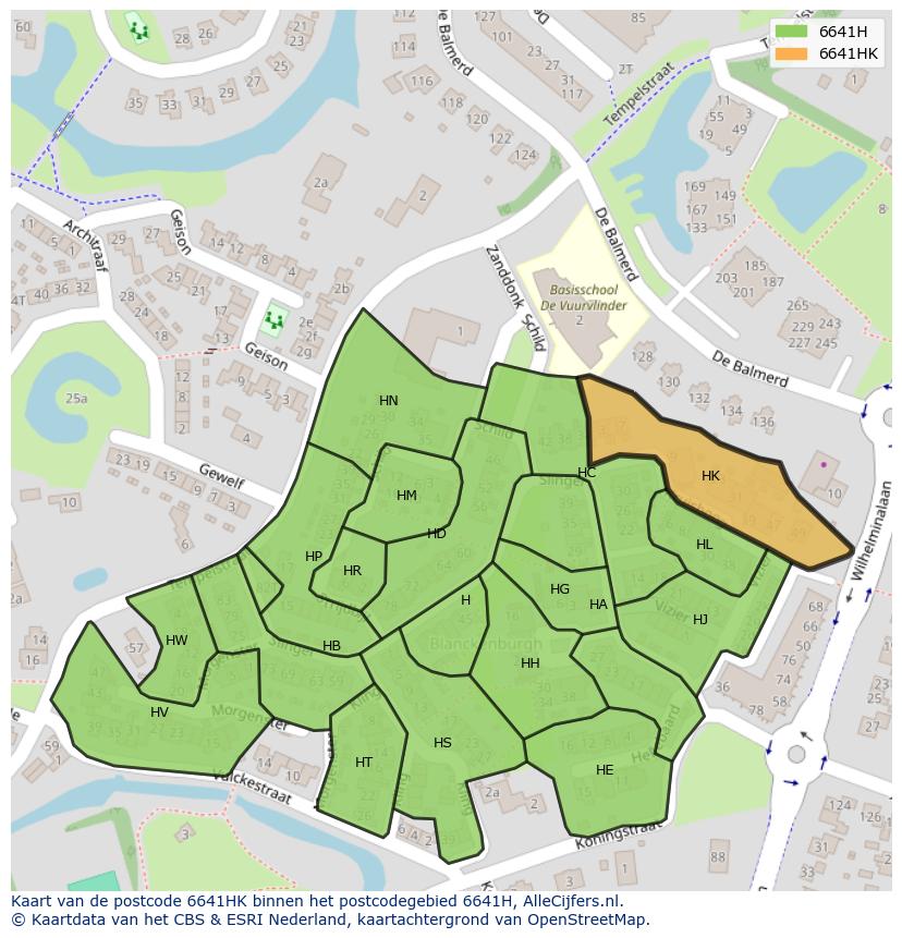 Afbeelding van het postcodegebied 6641 HK op de kaart.