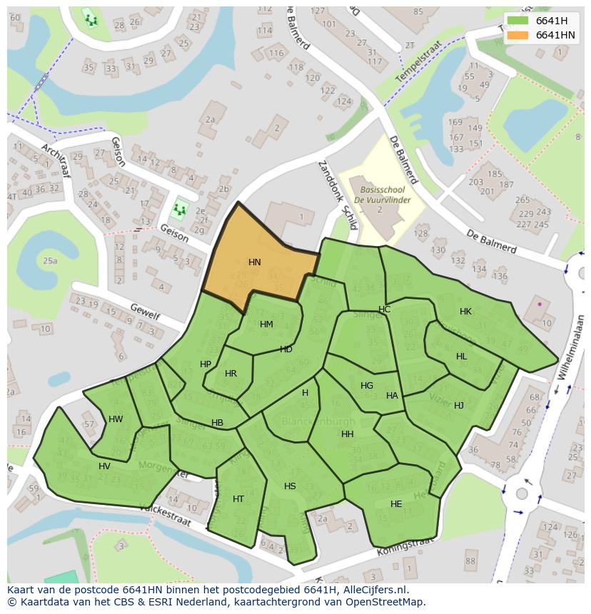 Afbeelding van het postcodegebied 6641 HN op de kaart.
