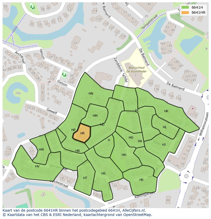 Afbeelding van het postcodegebied 6641 HR op de kaart.