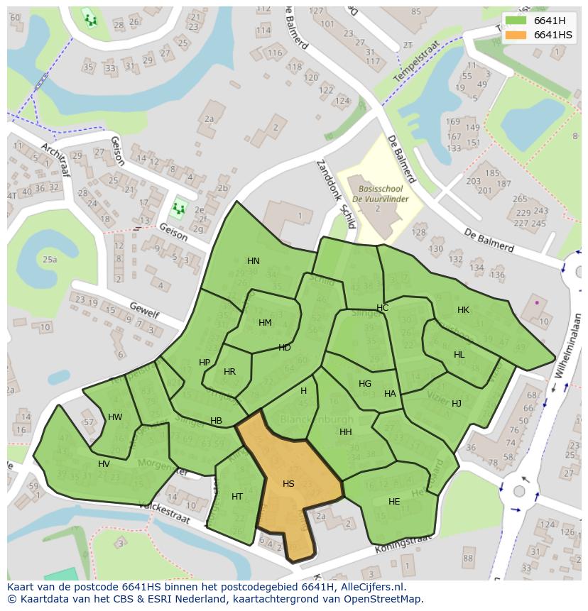 Afbeelding van het postcodegebied 6641 HS op de kaart.