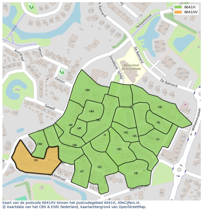 Afbeelding van het postcodegebied 6641 HV op de kaart.