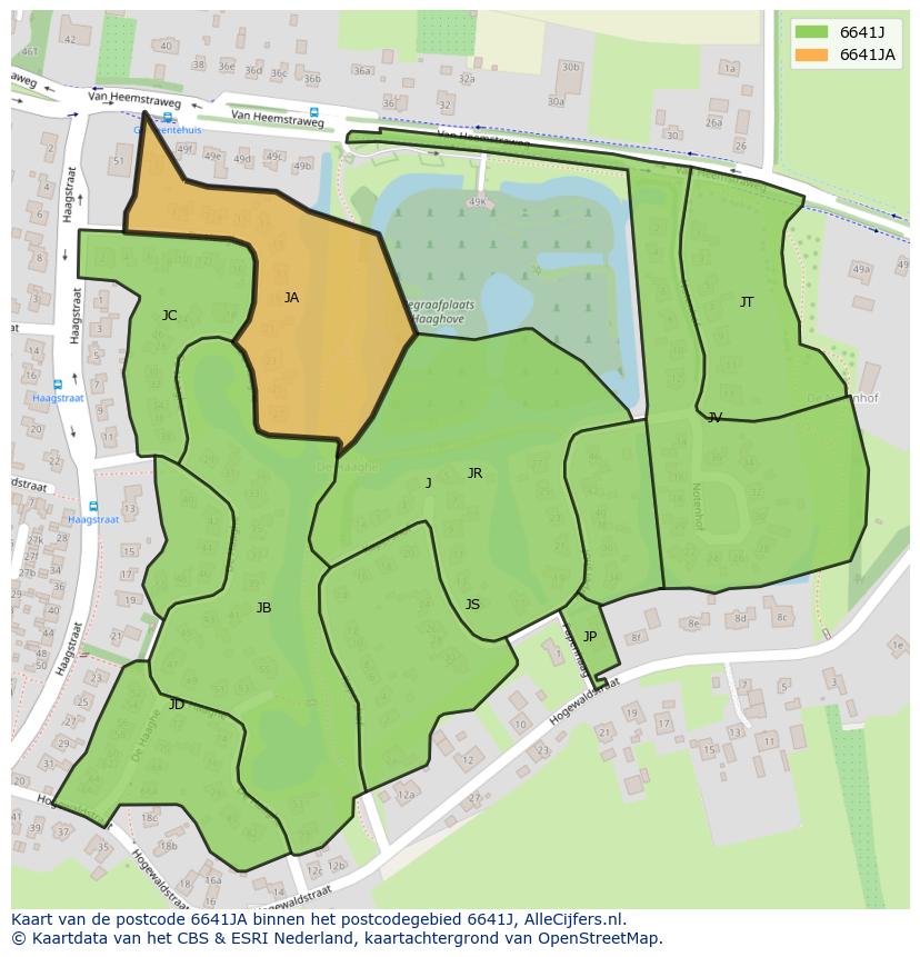 Afbeelding van het postcodegebied 6641 JA op de kaart.
