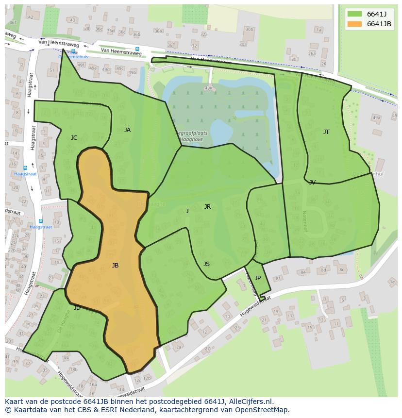 Afbeelding van het postcodegebied 6641 JB op de kaart.