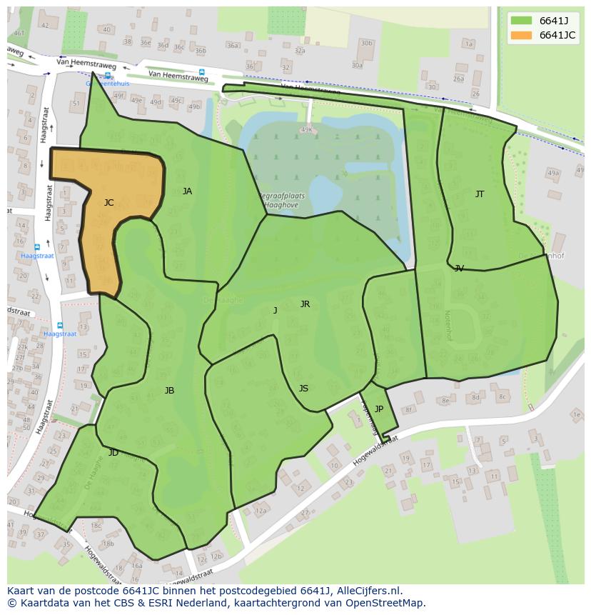 Afbeelding van het postcodegebied 6641 JC op de kaart.