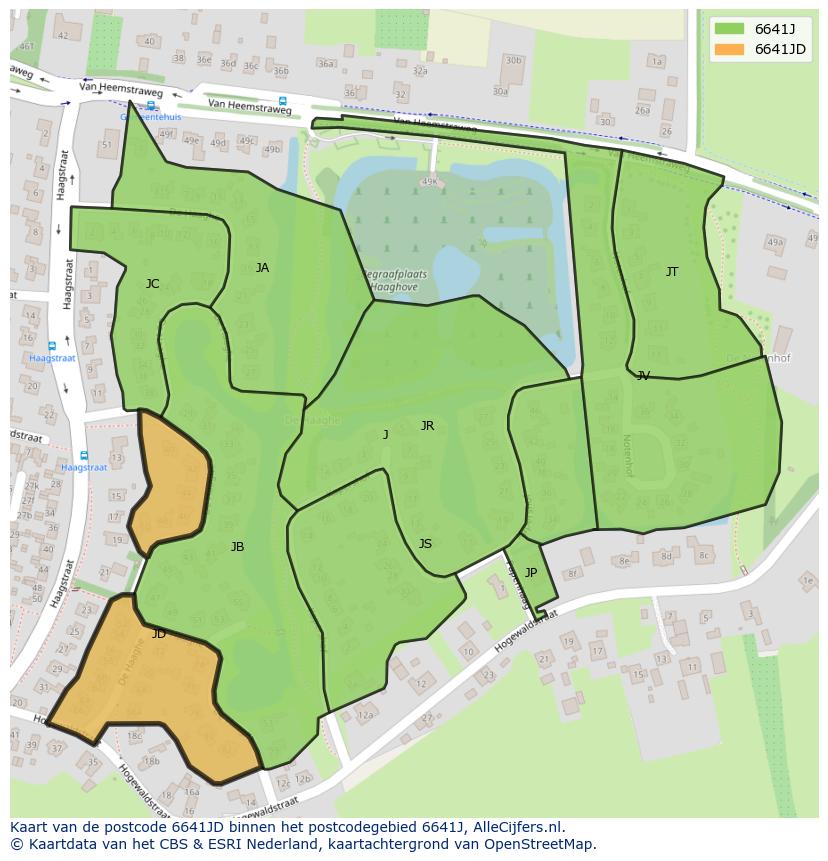 Afbeelding van het postcodegebied 6641 JD op de kaart.