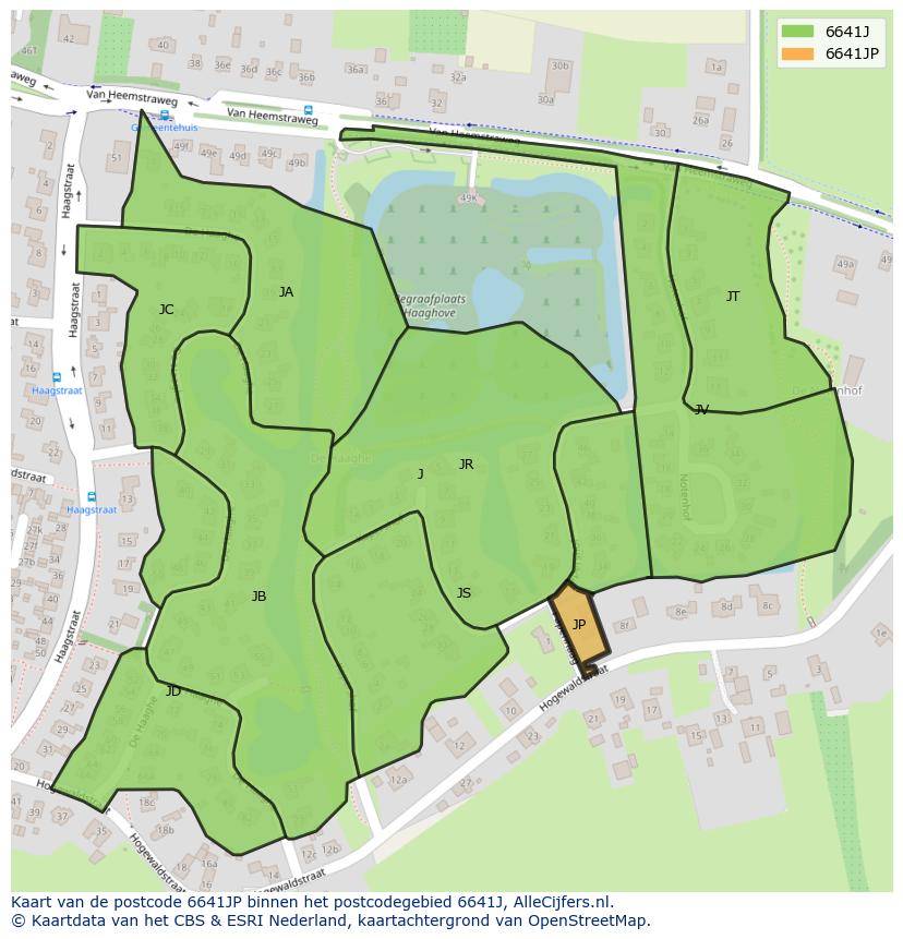 Afbeelding van het postcodegebied 6641 JP op de kaart.