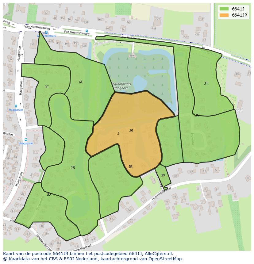Afbeelding van het postcodegebied 6641 JR op de kaart.