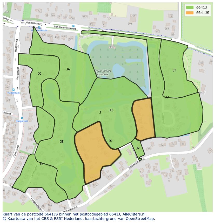 Afbeelding van het postcodegebied 6641 JS op de kaart.