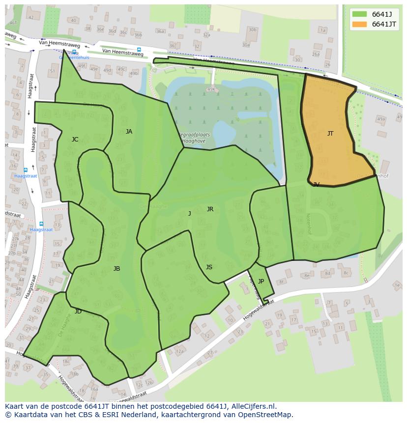 Afbeelding van het postcodegebied 6641 JT op de kaart.