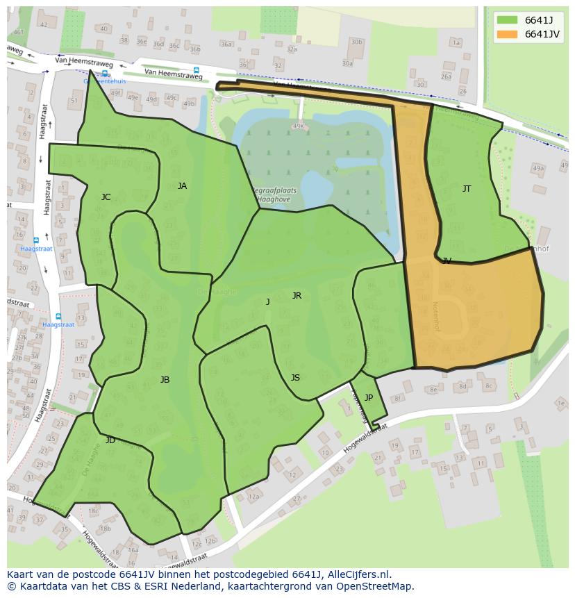 Afbeelding van het postcodegebied 6641 JV op de kaart.
